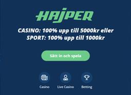 Hajper startsida med välkomstbonus